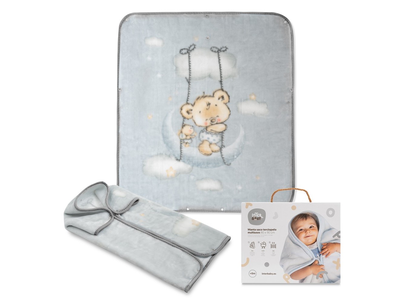 Manta saco interbaby terciopelo cinza 80x90cm