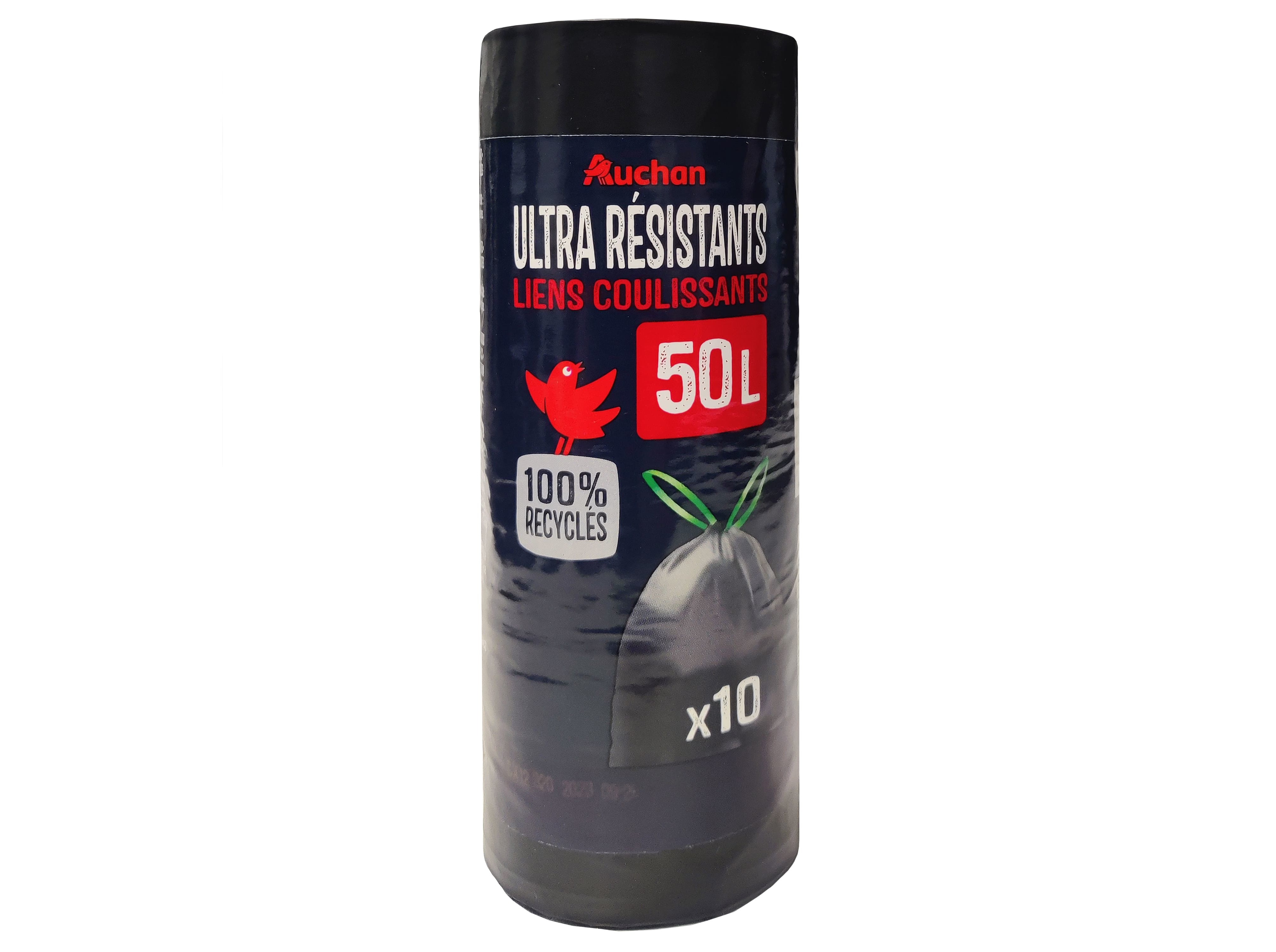 Saco de lixo auchan ultrarresistente 50l 100%reciclados 10un
