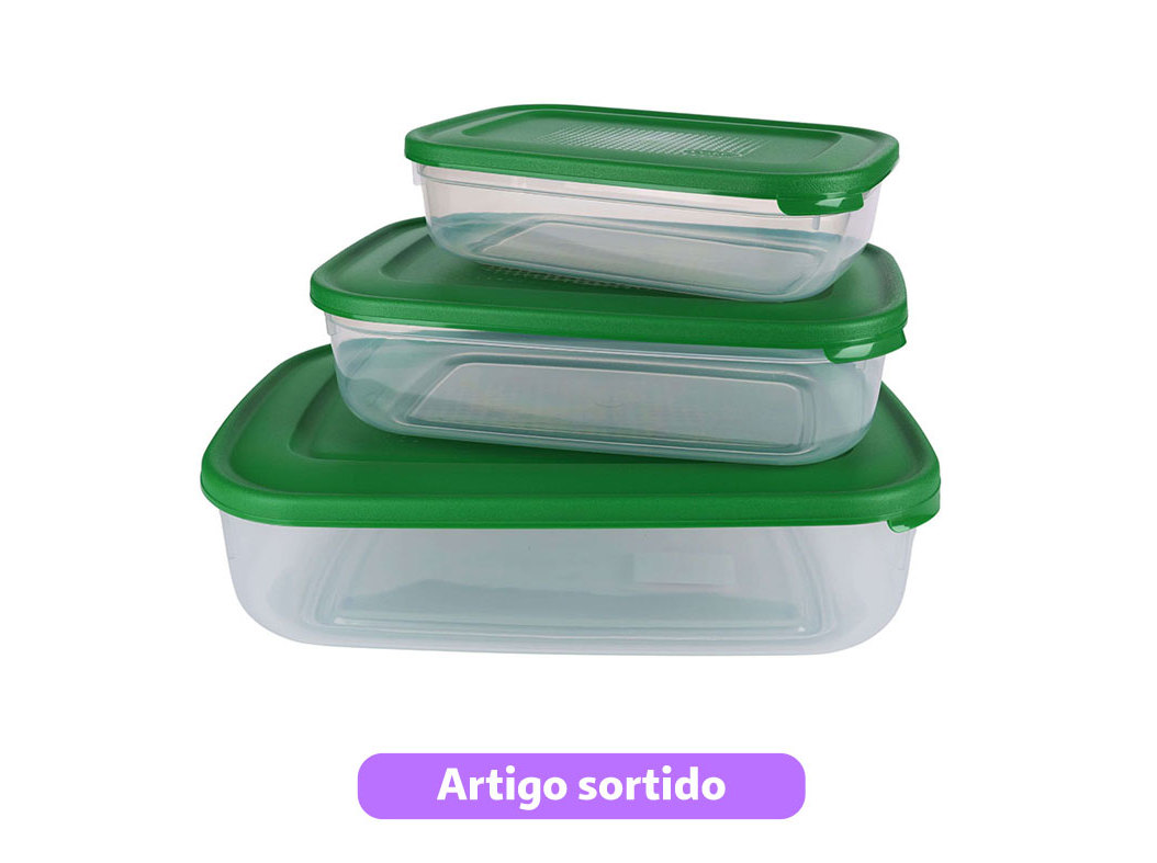 Conjunto de 3 caixas herméticas codil plástico 3x0.8l cores sortidas