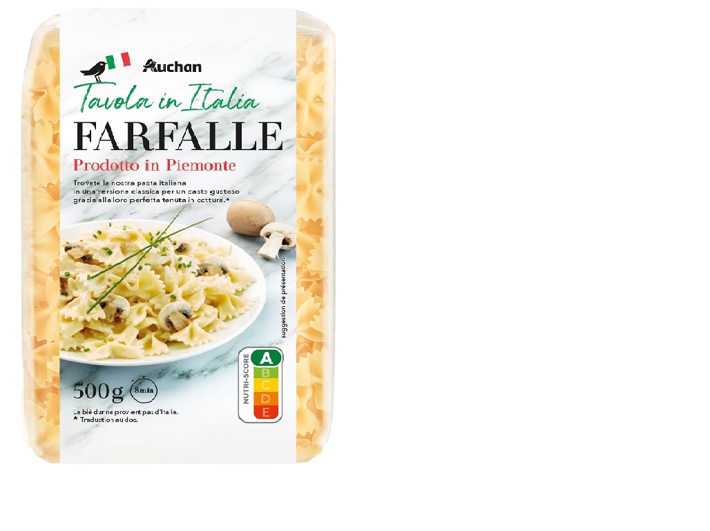 Farfalle auchan à mesa em itália 500g