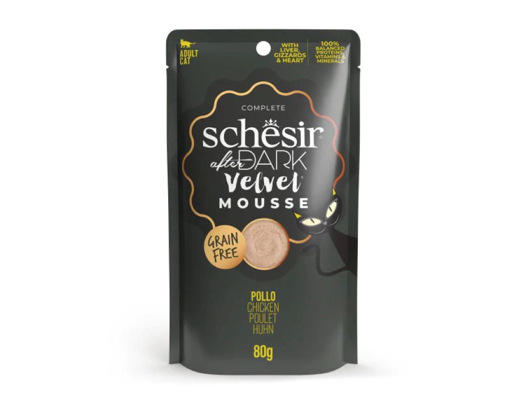 Comida húmida gato schesir mousse dark frango 80g