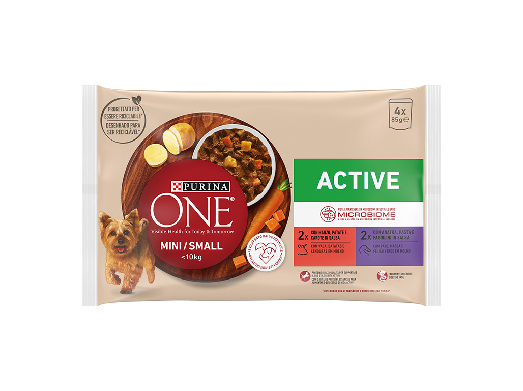 Comida húmida para cão mini purina one mini active 4x85g