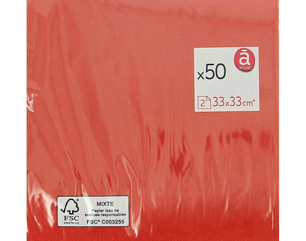Guardanapos folha dupla actuel vermelho 33x33cm pack 50 unidades