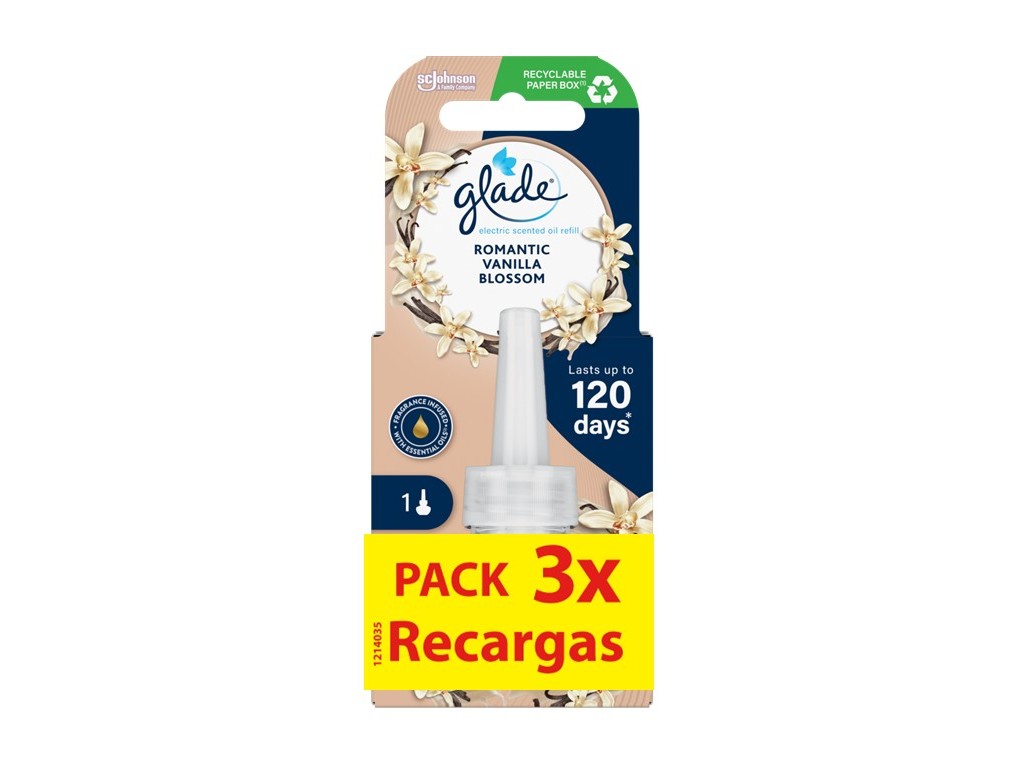 Ambientador eléctrico recarga glade vanilla 3x20ml