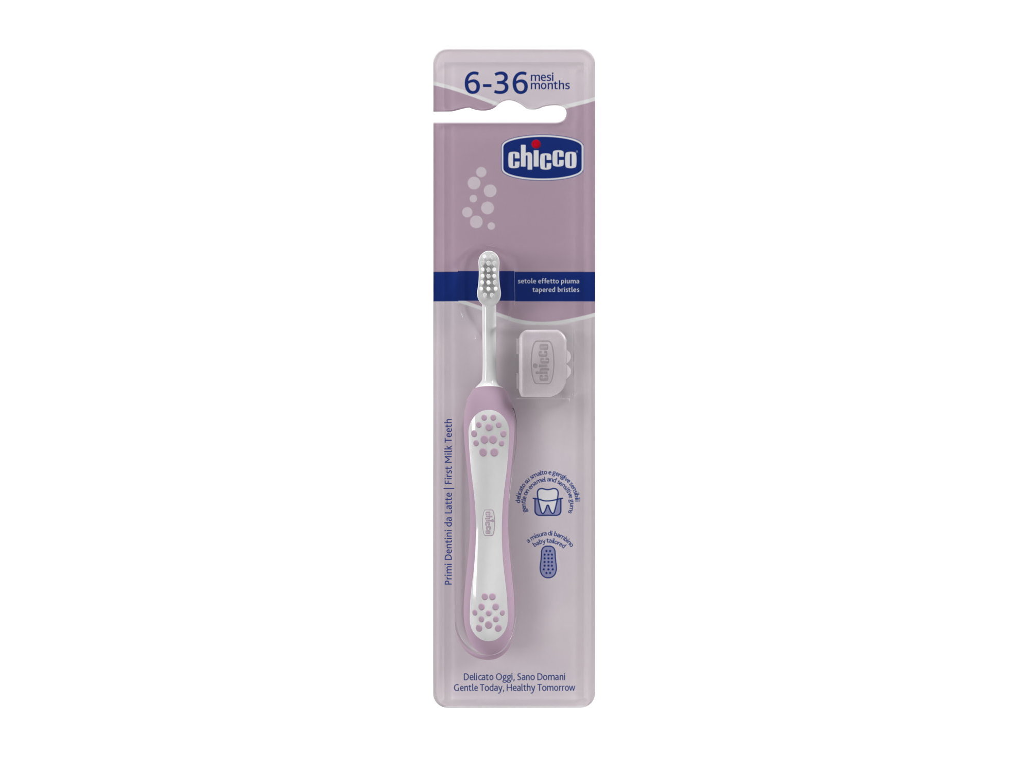 Escova chicco dentes rosa 6m+
