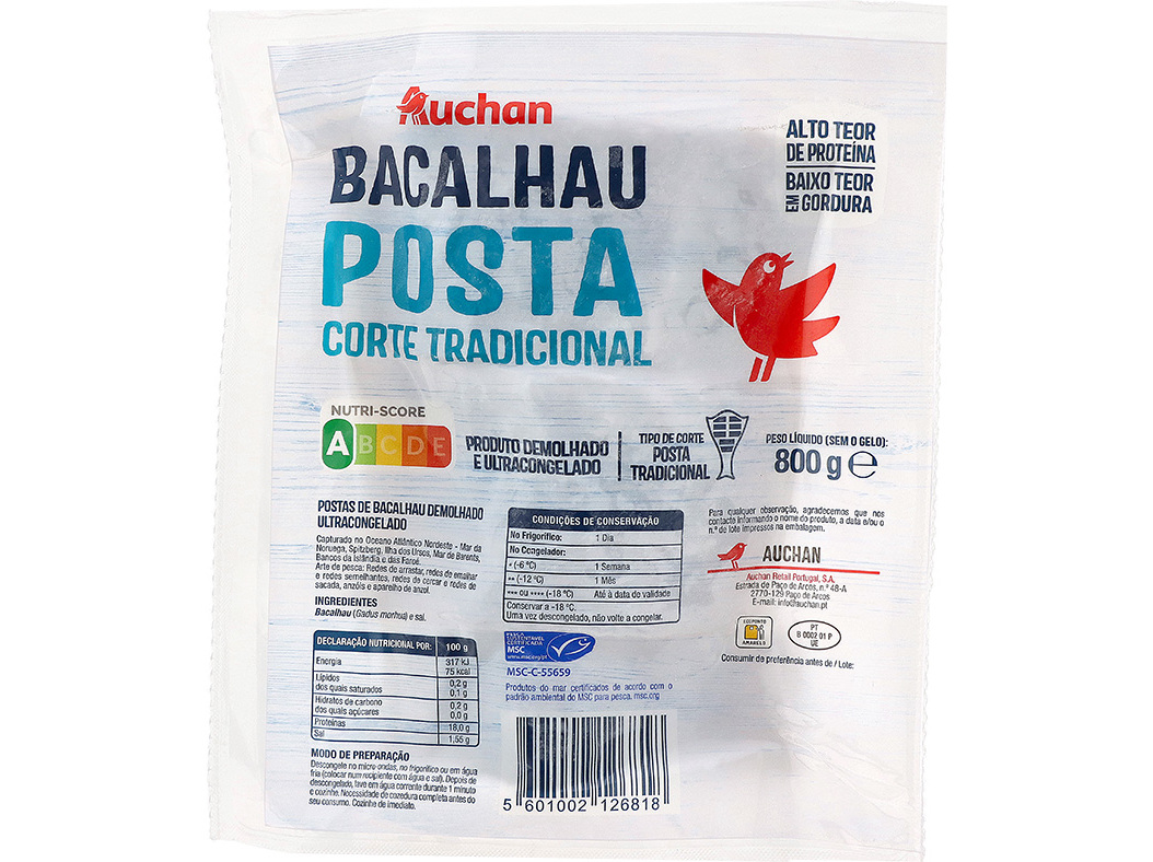 Bacalhau Demolhado Auchan Posta Tradicional Msc 800g Auchan