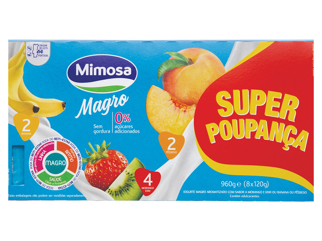Iogurte Mimosa Magro Morangokiwibanana E Pêssego 8x120g Mimosa