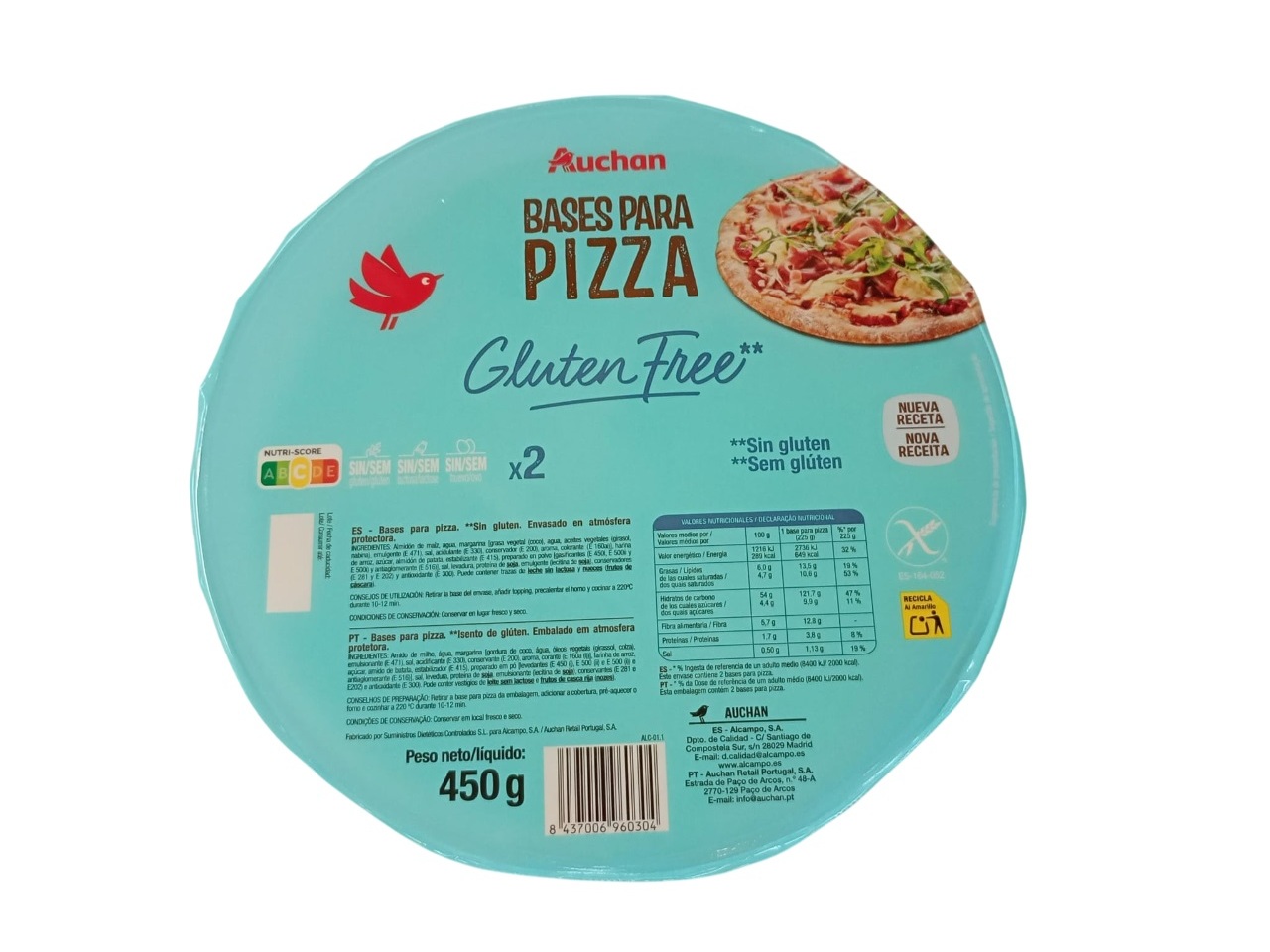 Base Para Pizza Auchan Sem Glúten 450g Auchan