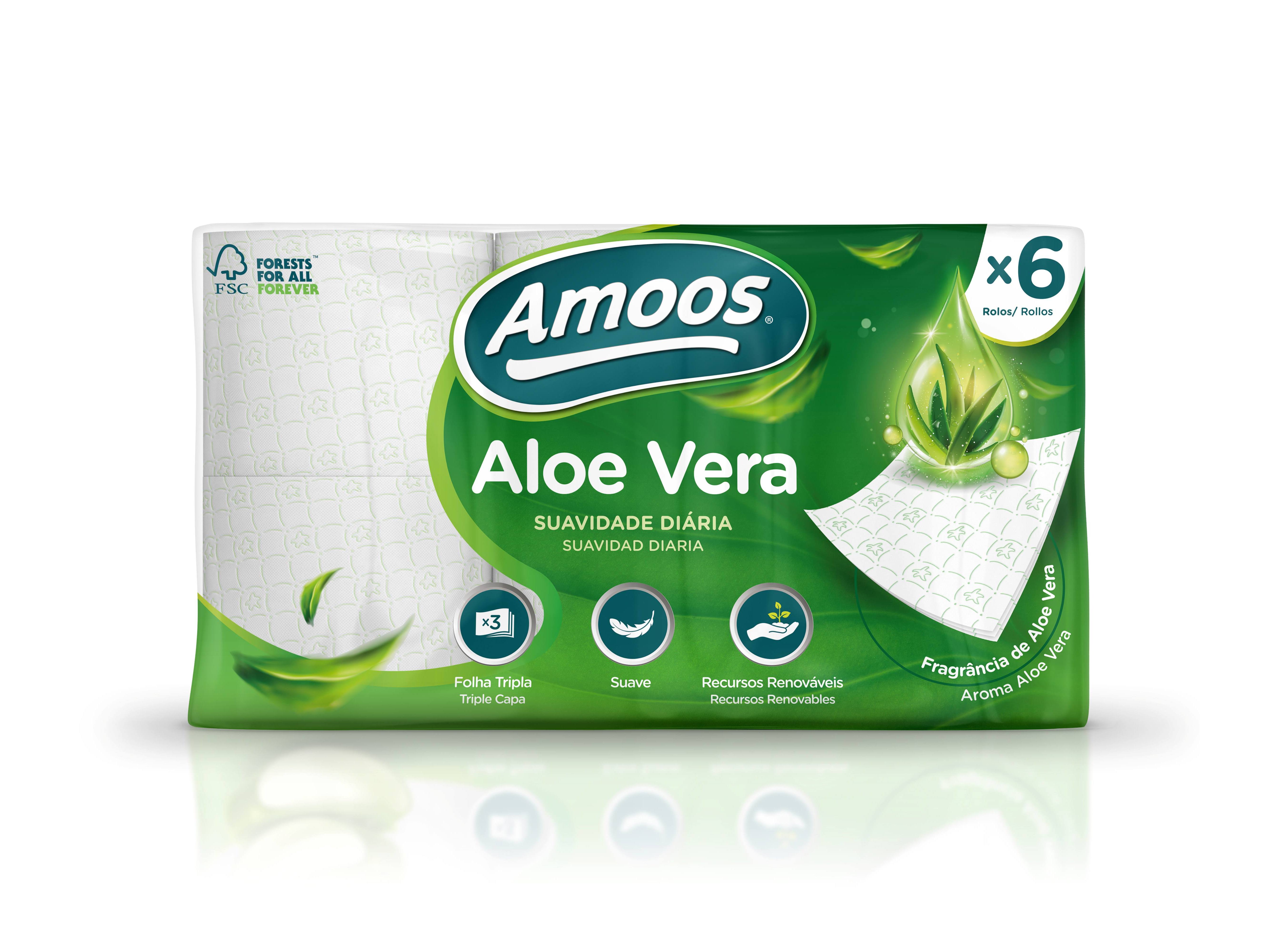 Papel higiénico amoos aloé vera 3 folhas 6 rolos