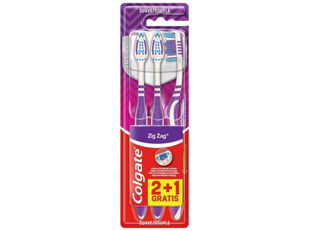 Escova de dentes colgate zig zag suave pack 3