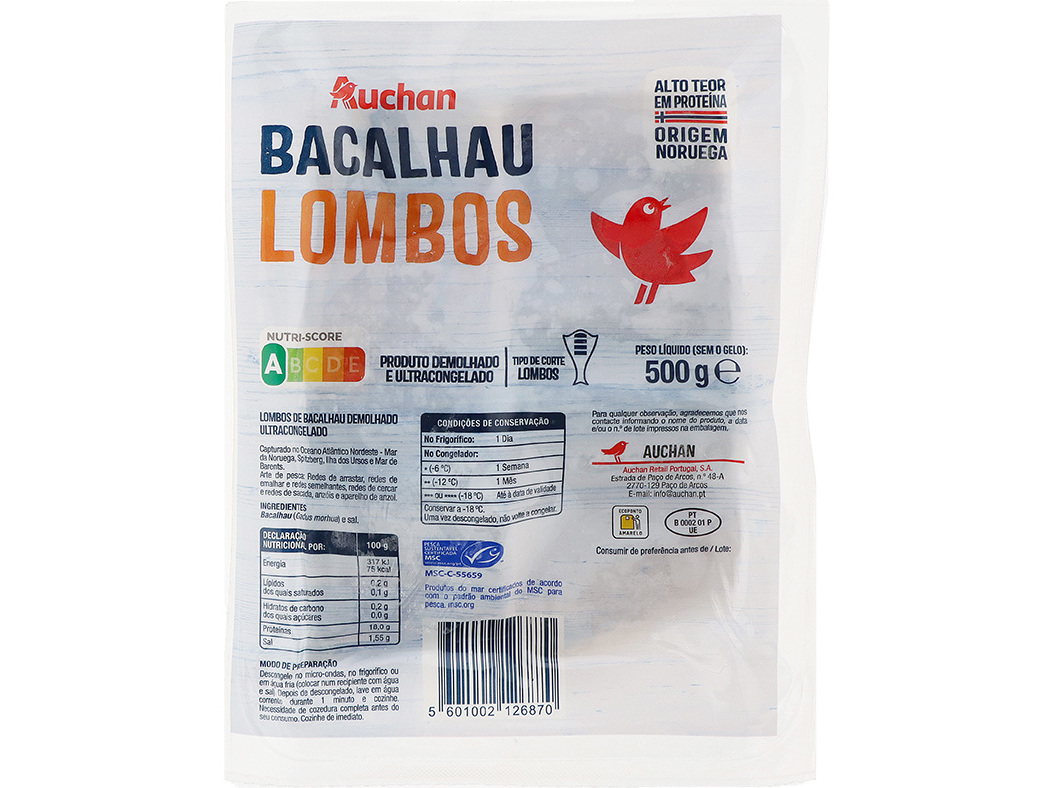 Bacalhau Demolhado Auchan Lombos Noruega Msc 500g Auchan