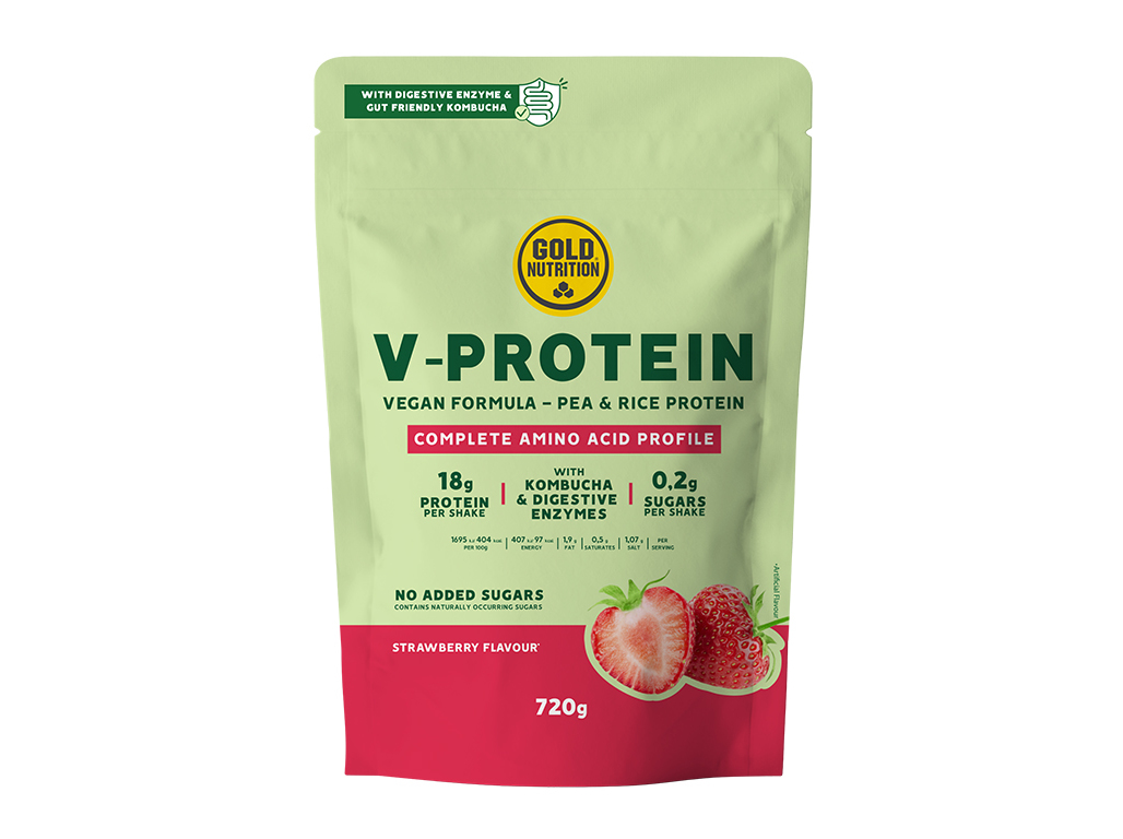 Proteina Vegetal Goldnutrition V-protein Strawberry 720 G Goldnutrition