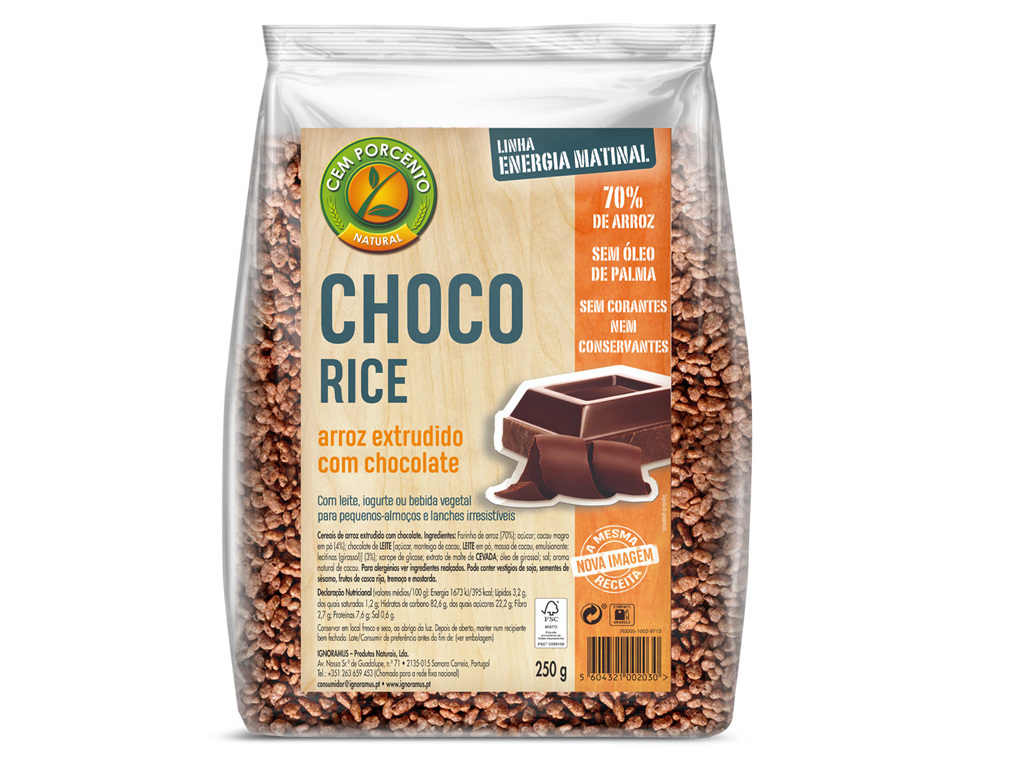 Cereais Cem Porcento Arroz Tufado Com Chocolate 250g Cem Porcento