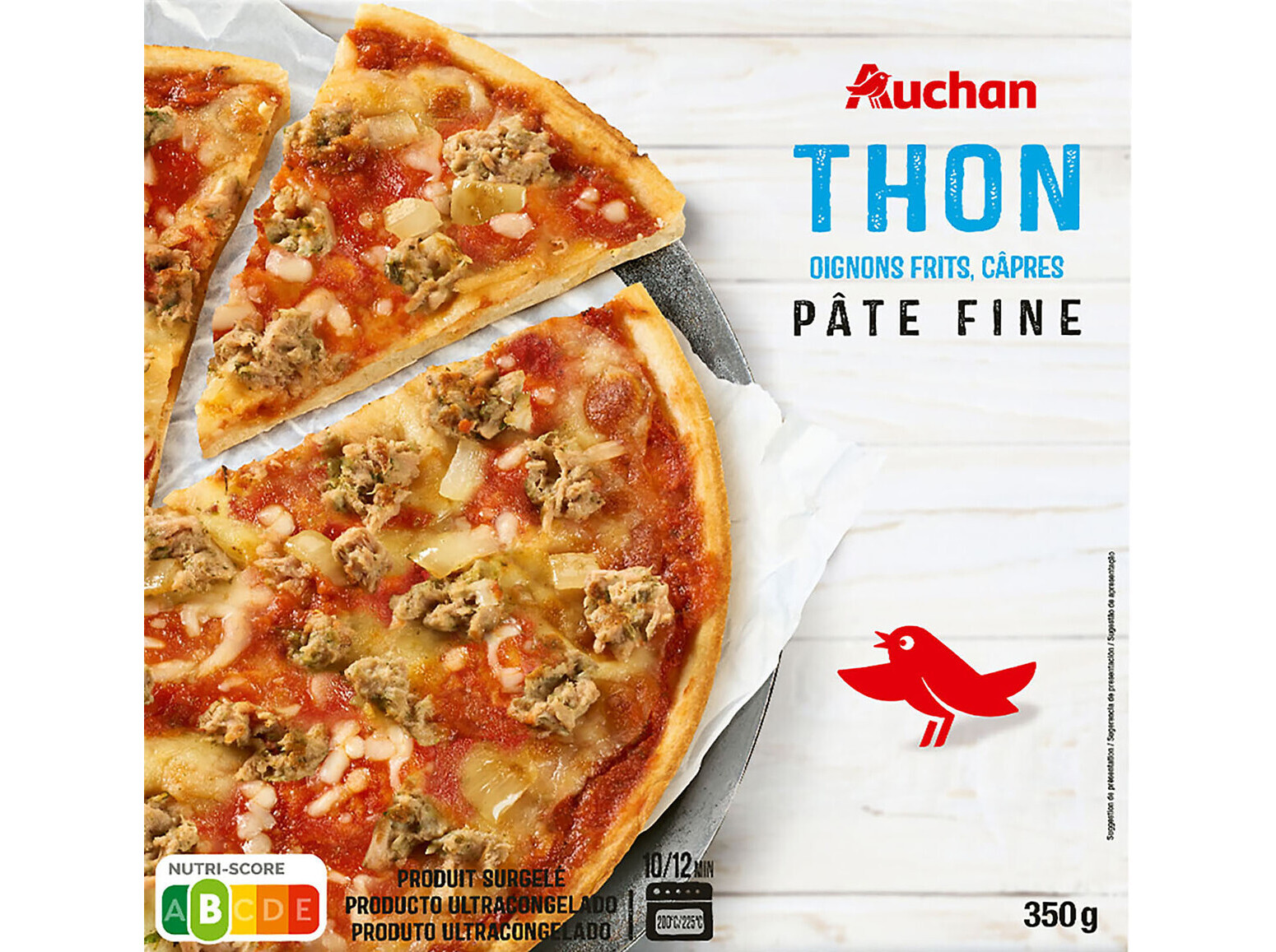 Pizza auchan massa fina atum 350g