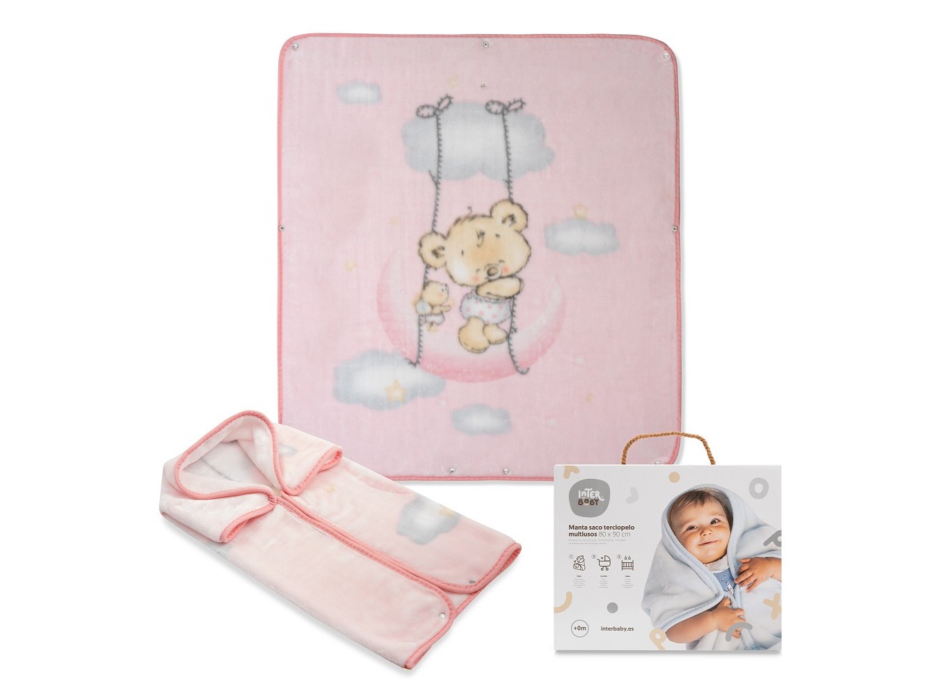 Manta saco interbaby terciopelo rosa 80x90cm