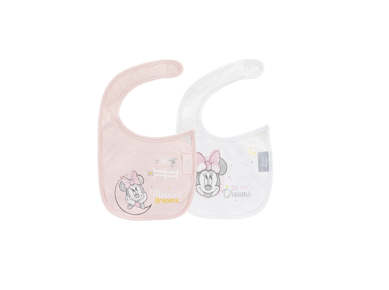Conjunto de 2 babetes interlock minnie branco/rosa 20x30cm