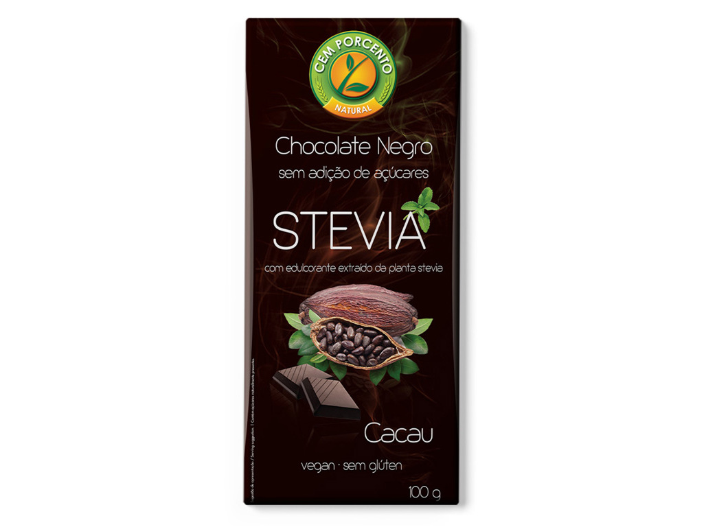 Tablete chocolate cem porcento stevia 60% cacau 100g