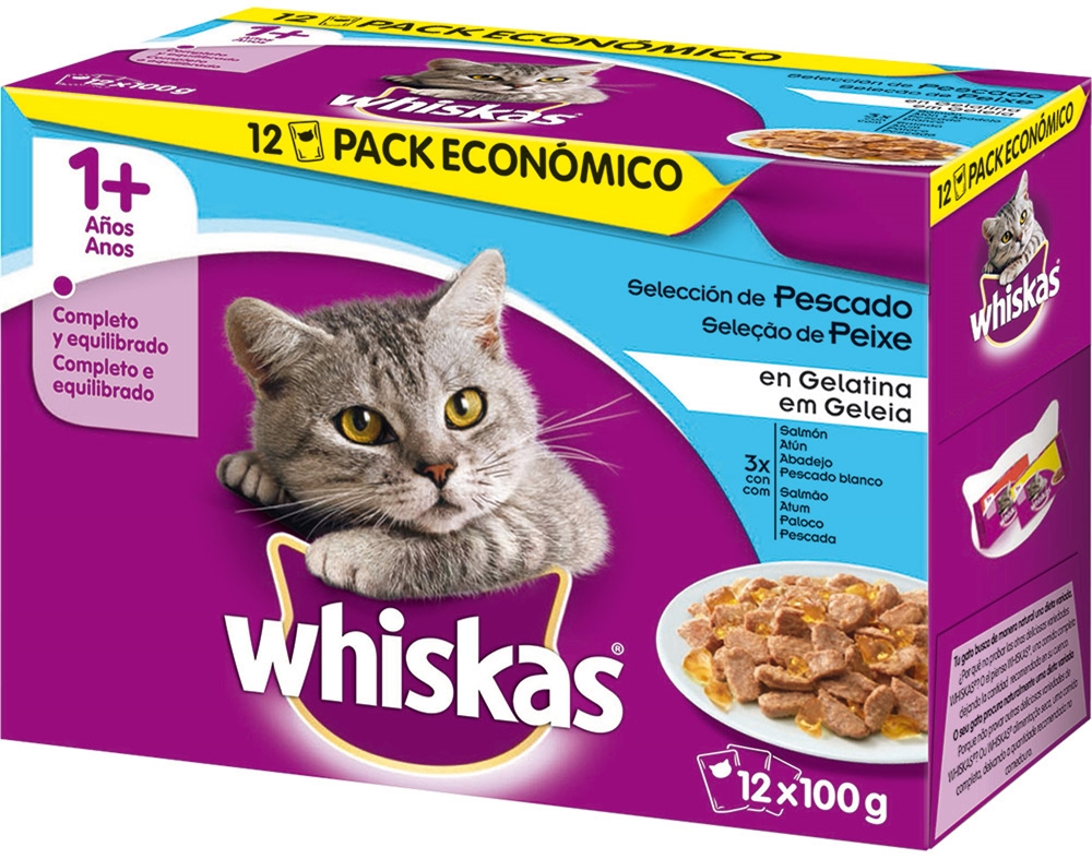 Comida Húmida Para Gato Whiskas Saquetas Com Peixe 12x100g | Auchan