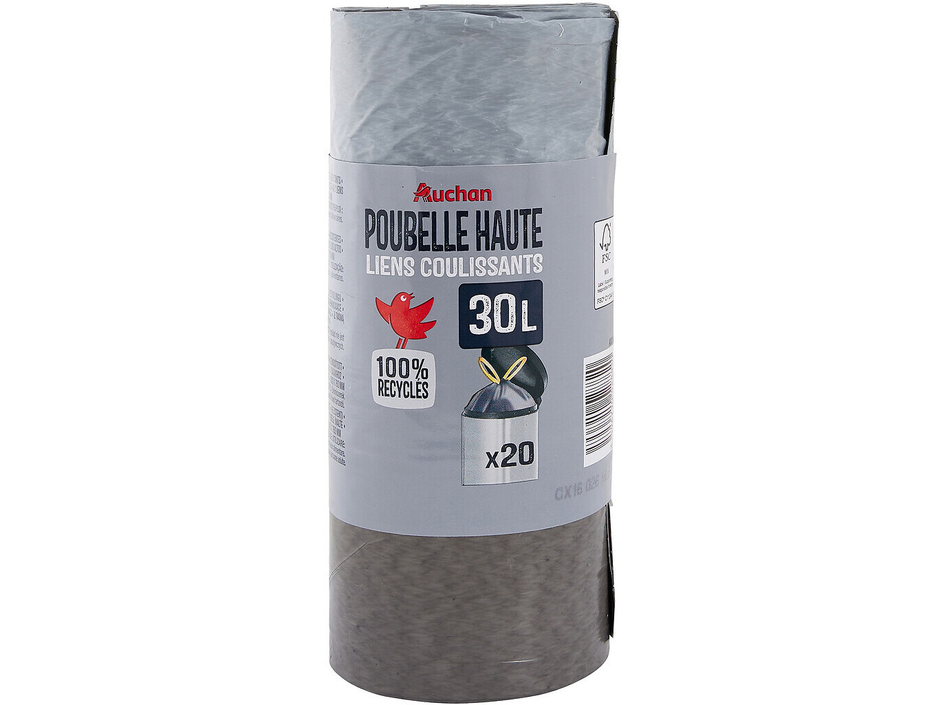 Saco de lixo auchan altos fecho fácil 100% reciclados 30l 20un