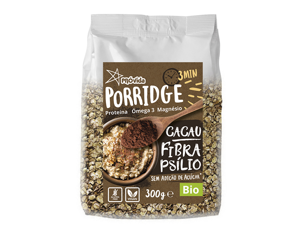 Papas de aveia bio provida cacau&fibra psílio 300g