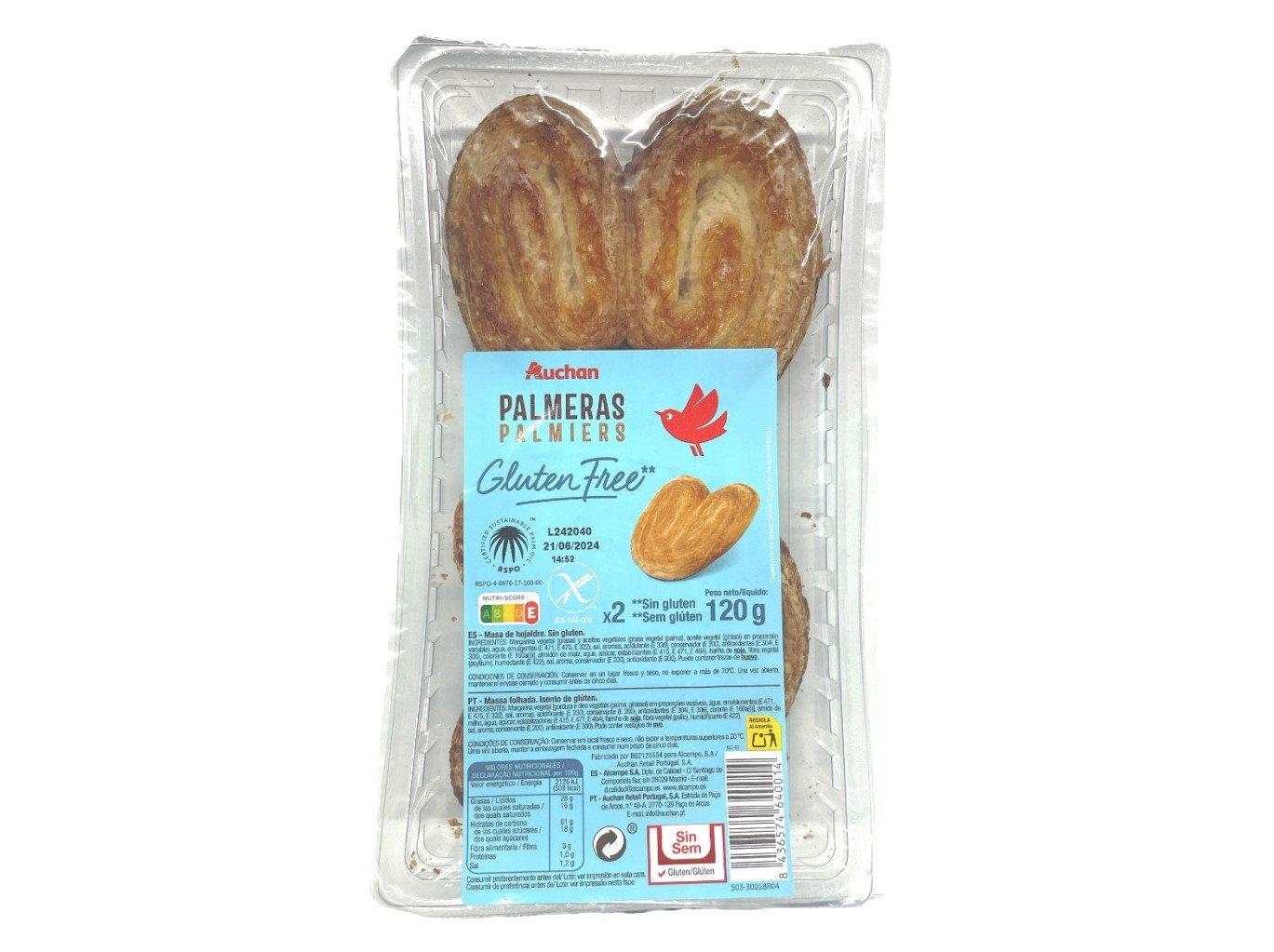 Palmiers Auchan Sem Glúten 2un 120g Auchan