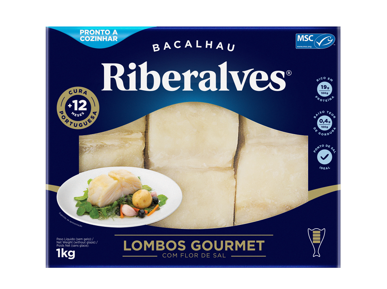 Bacalhau riberalves demolhado lombos gourmet 12 meses cura 1kg