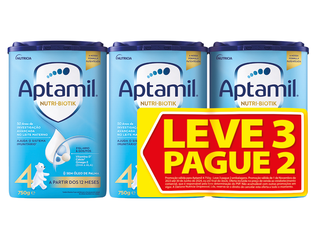 Leite aptamil 4 leve 3 pague 2 3x750g
