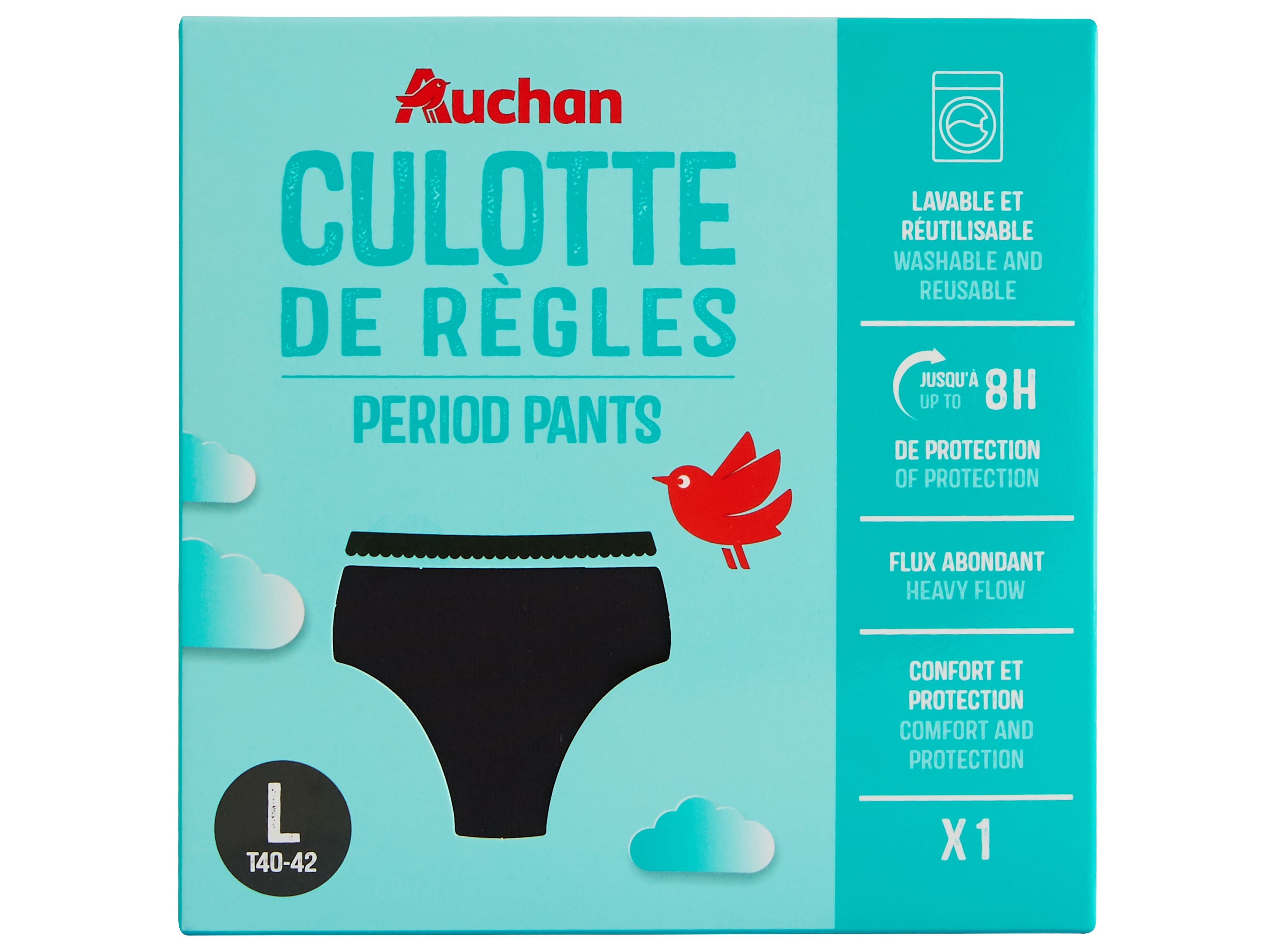 Cueca menstrual auchan preto fluxo abundante l 1 un