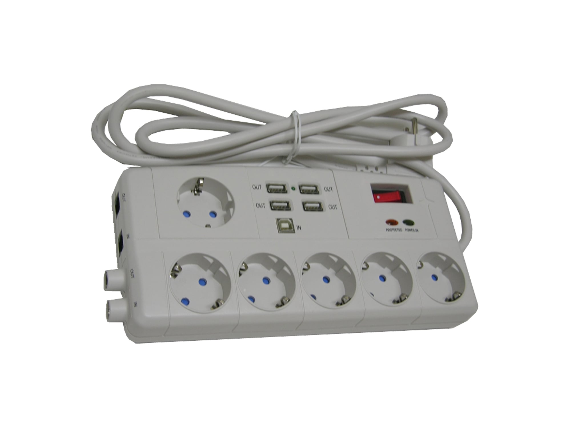 Bloco 6x16a com interruptor e proteção contra sobretensão