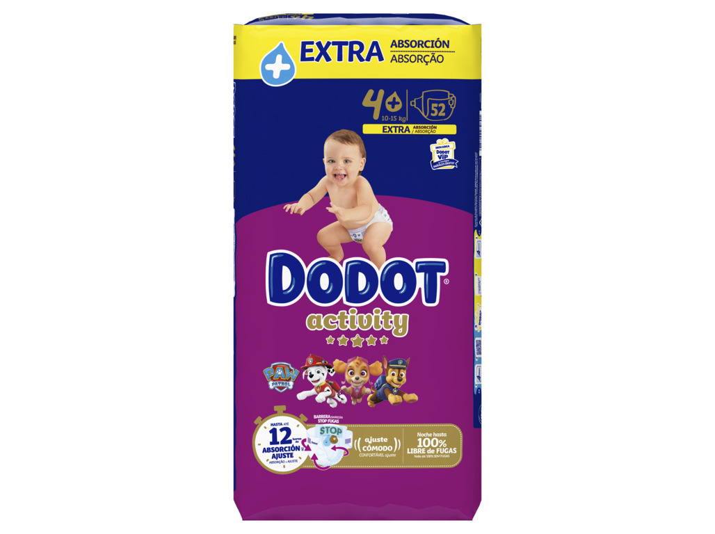 FRALDAS DODOT ACTIVITY EXTRA T4 10-15KG 52 UN