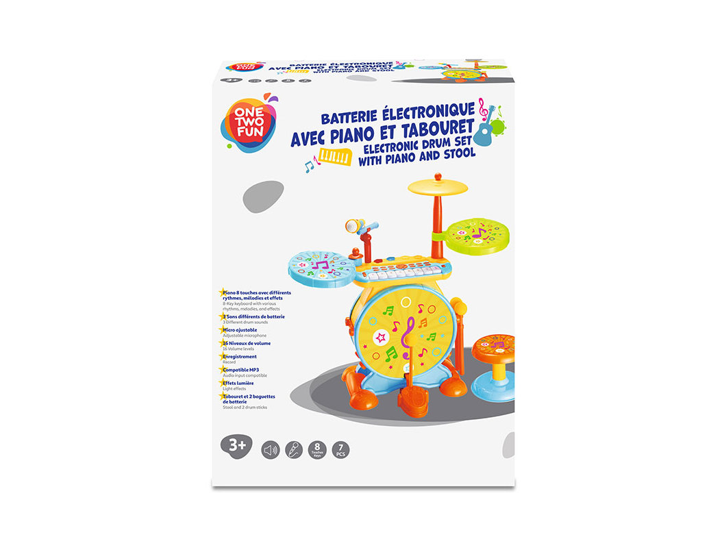 Bateria Eletrónica One Two Fun Com Piano E Banco