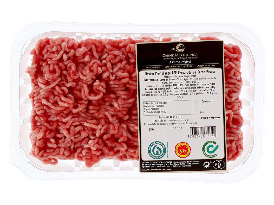 Preparado de carne picada de bovino mertolengo dop isento de gluten kg