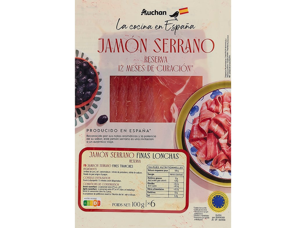 Presunto Serrano Auchan À Mesa Em Espanha Fatias 100 G Auchan