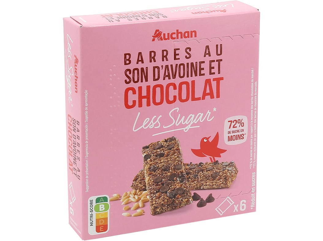 Barra De Cereais Auchan Less Sugar Aveia E Chocolate 6un 180g Auchan