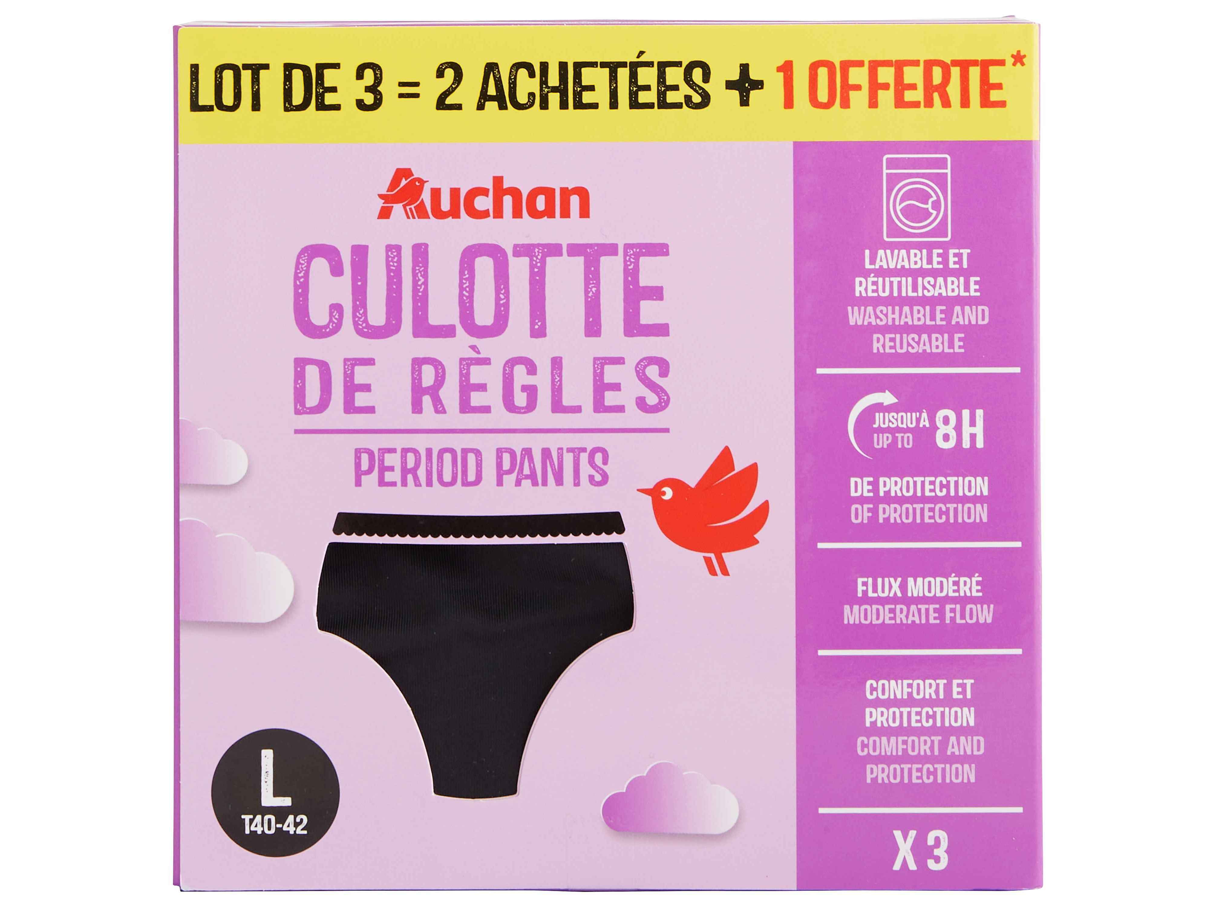 Cuecas menstruais auchan preto fluxo moderado l 3un