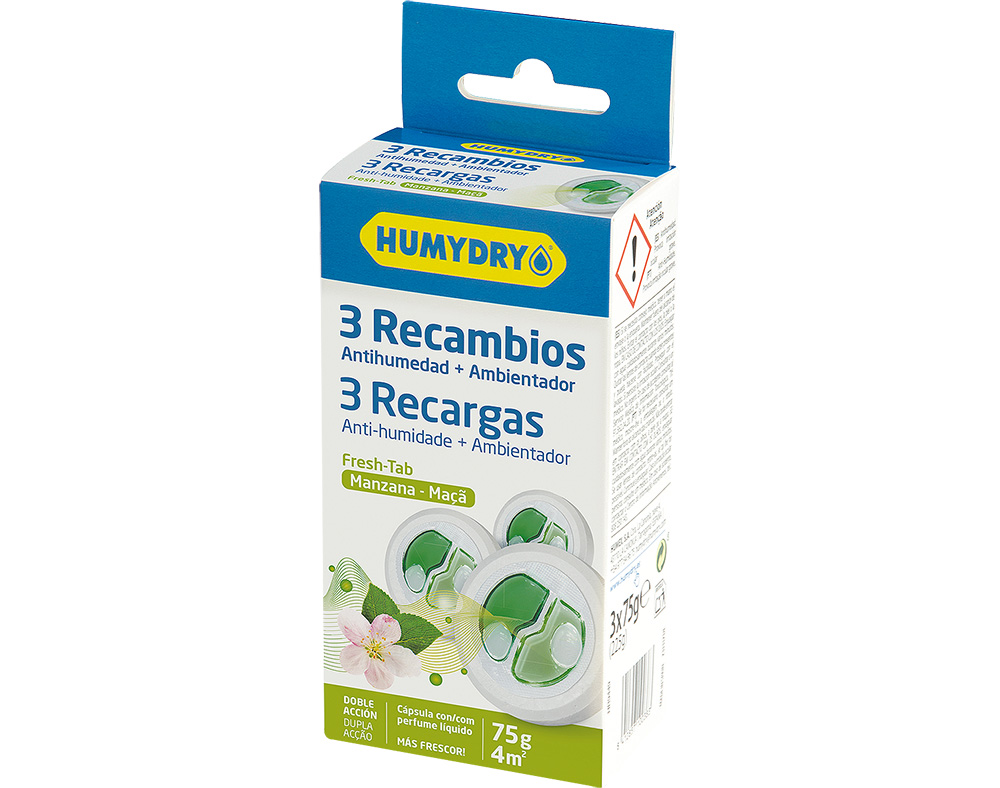 Recarga anti-humidade humydry duplo maçã 75g pack 3 unidades