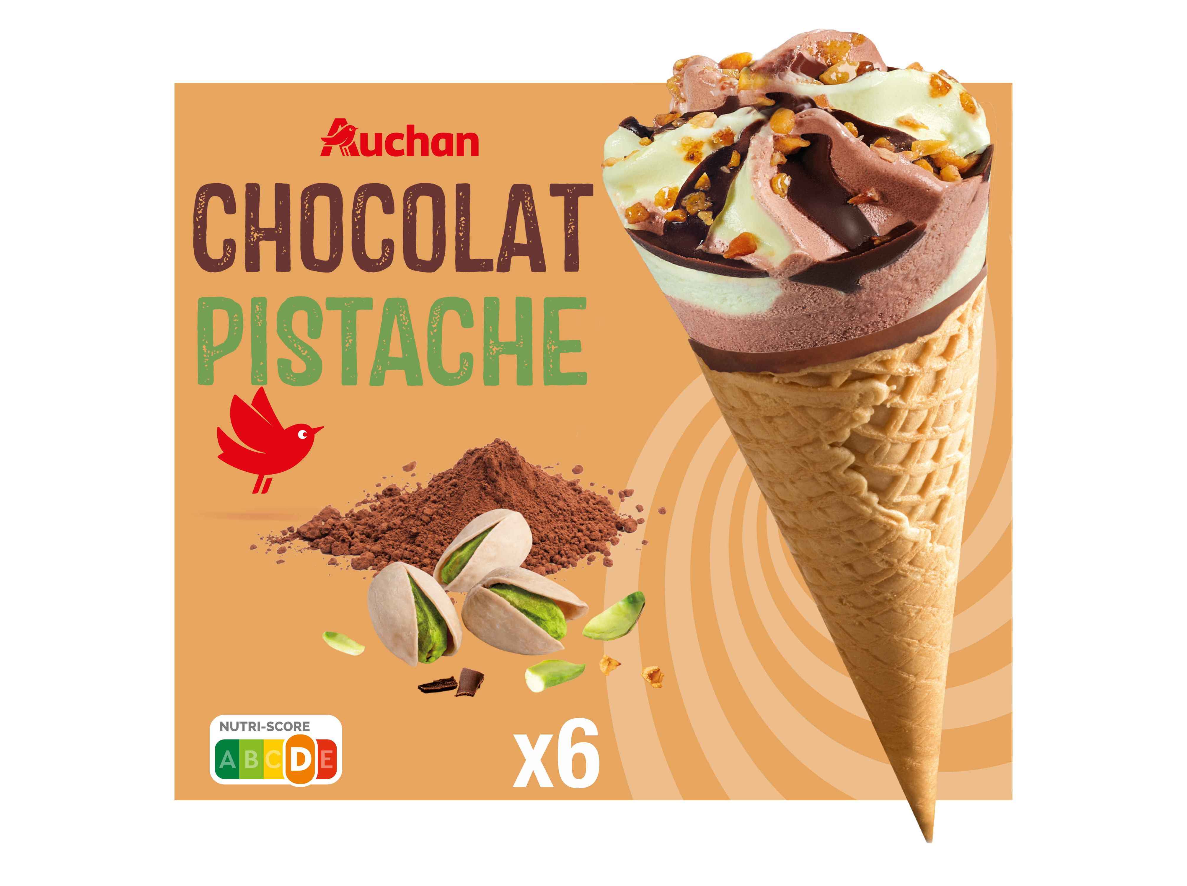 Gelado Cone Auchan Chocolate Pistachio 6x120ml Auchan