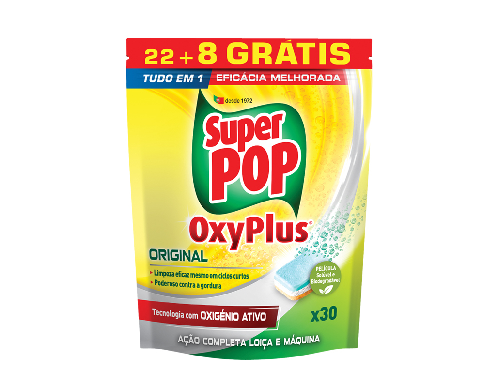 Detergente loiça máquina super pop oxyplus 22+8gratis
