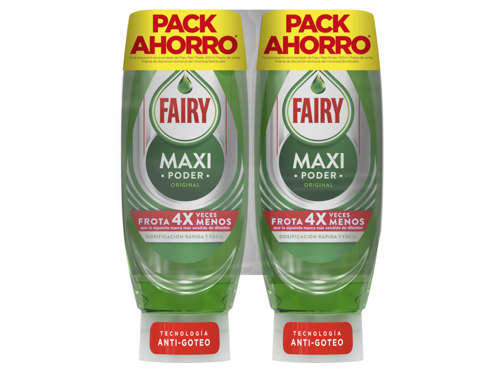 Detergente manual fairy maxi poder original 2x450ml