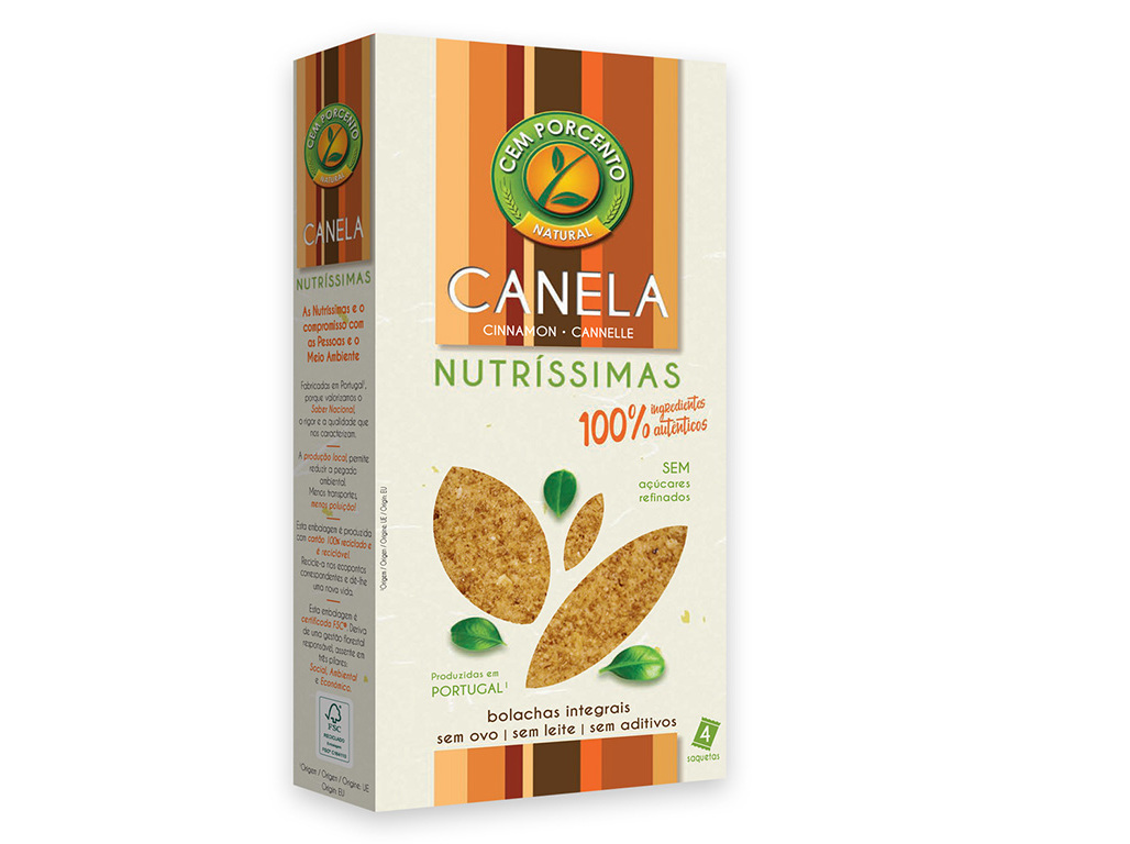 Bolacha Cem Porcento Nutríssimas Integral Canela 190g Cem Porcento