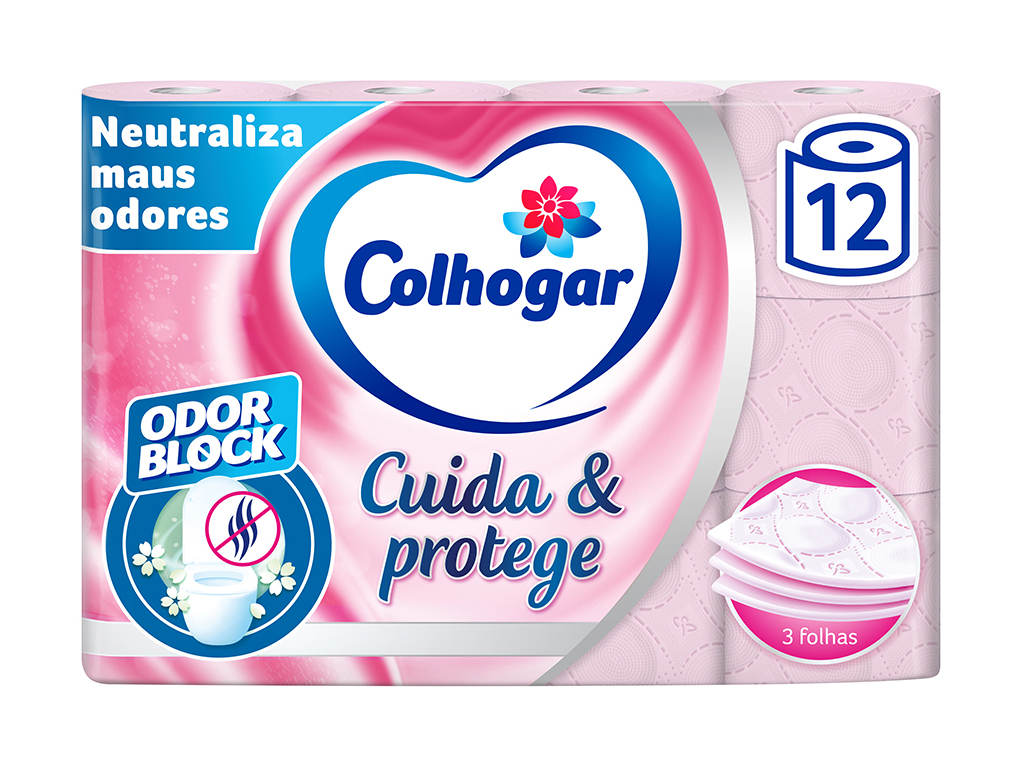 Papel higiénico colhogar protect rosa 12rolos