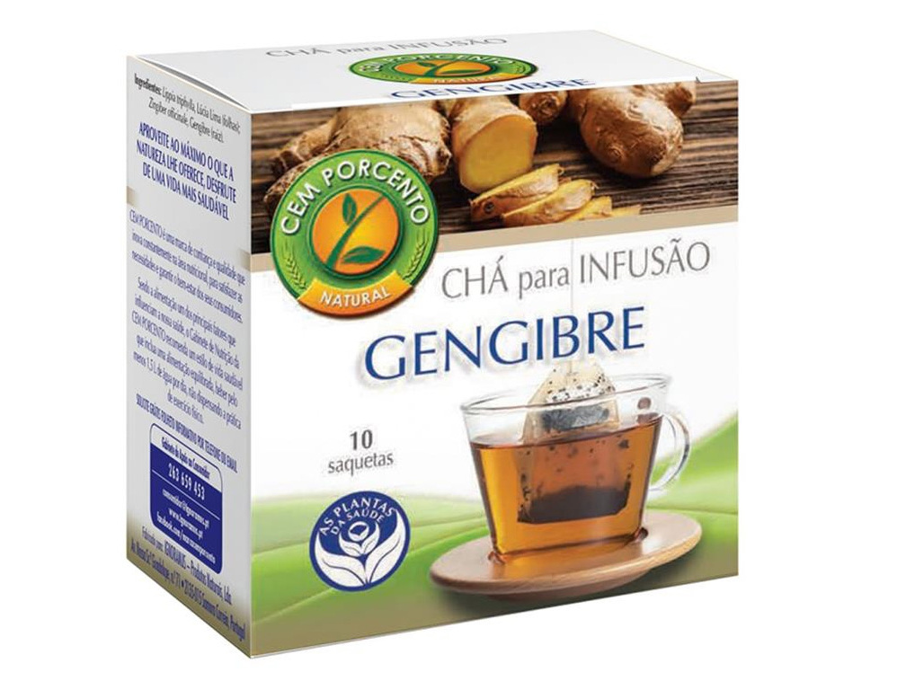 Chá Cem Porcento Gengibre 10 Saquetas Cem Porcento