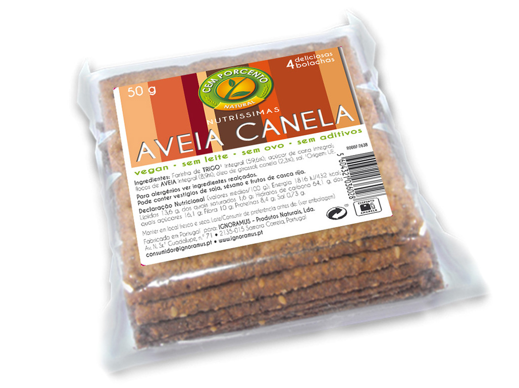 Bolachas Cem Porcento Mini Nutríssimas Aveia Canela 50g Cem Porcento
