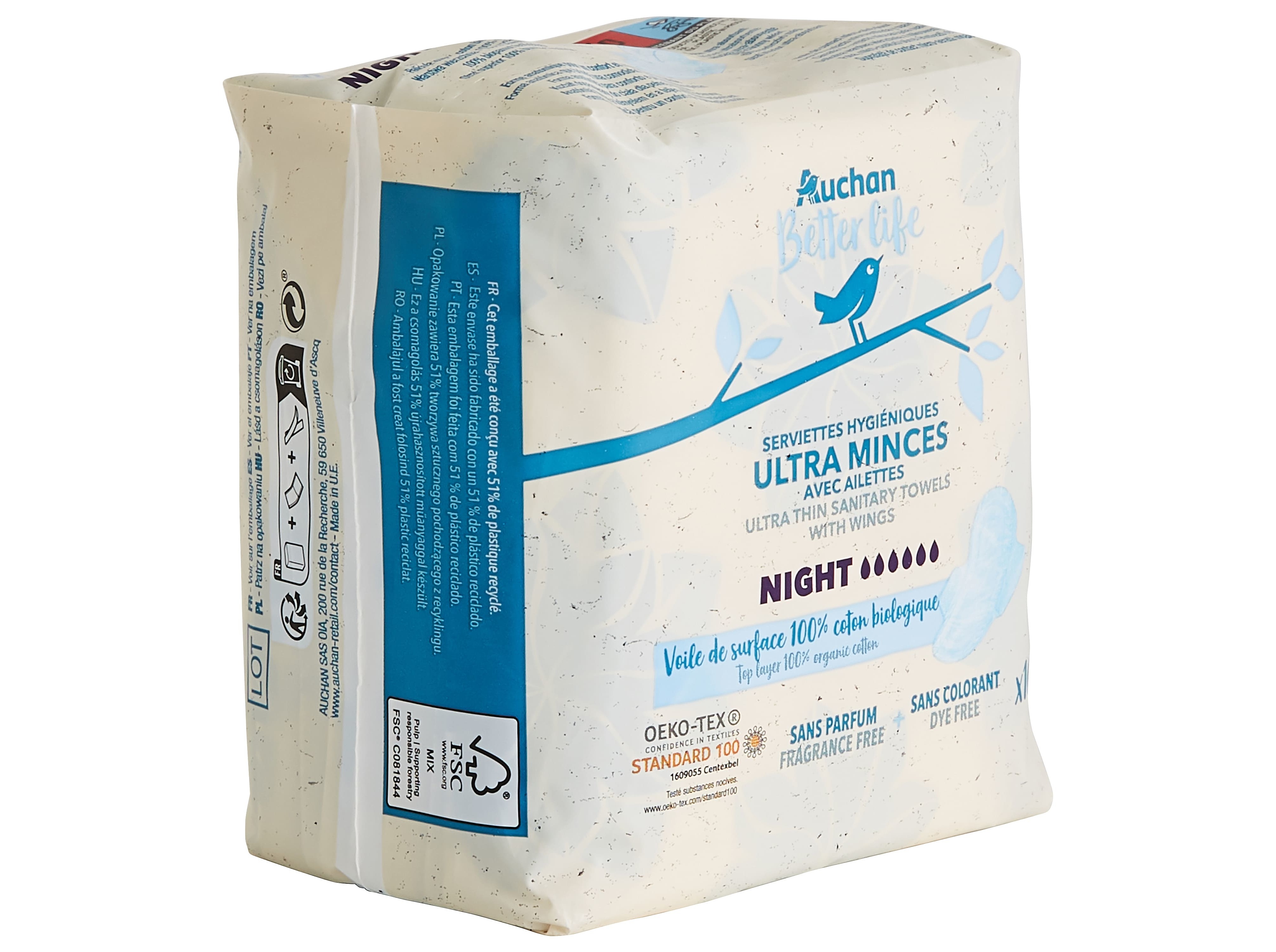 Pensos higiénicos auchan better life noite c/abas 10 un