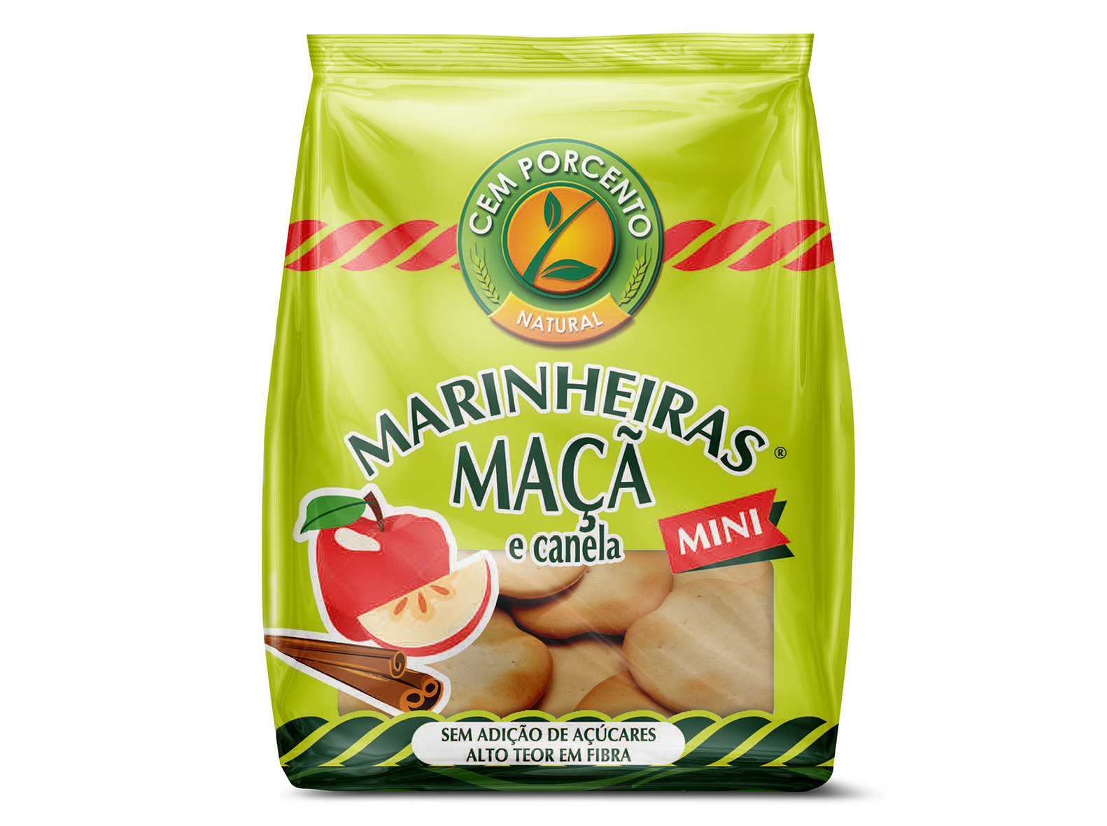 Bolachas Cem Porcento Mini Marinheiras Maçãcanela 50g Cem Porcento Mini