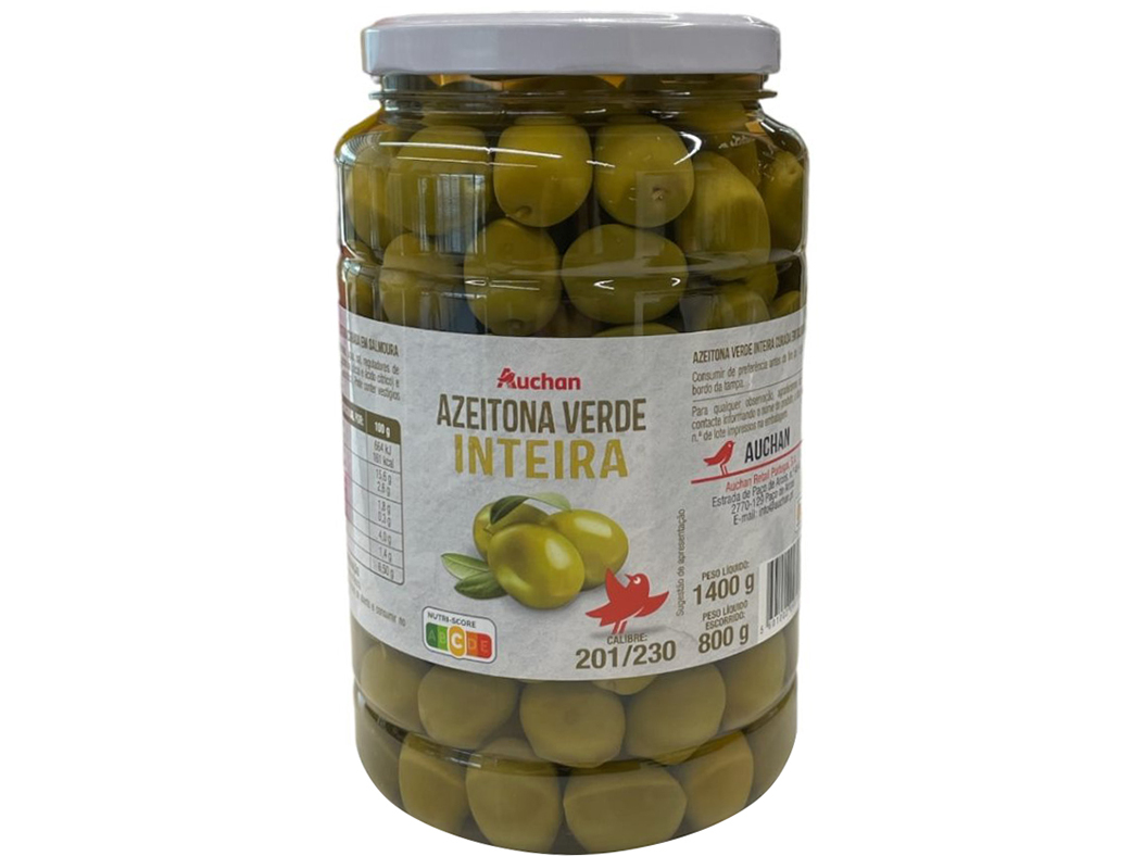 Azeitona Verde Auchan Inteira 1400(800)g Auchan