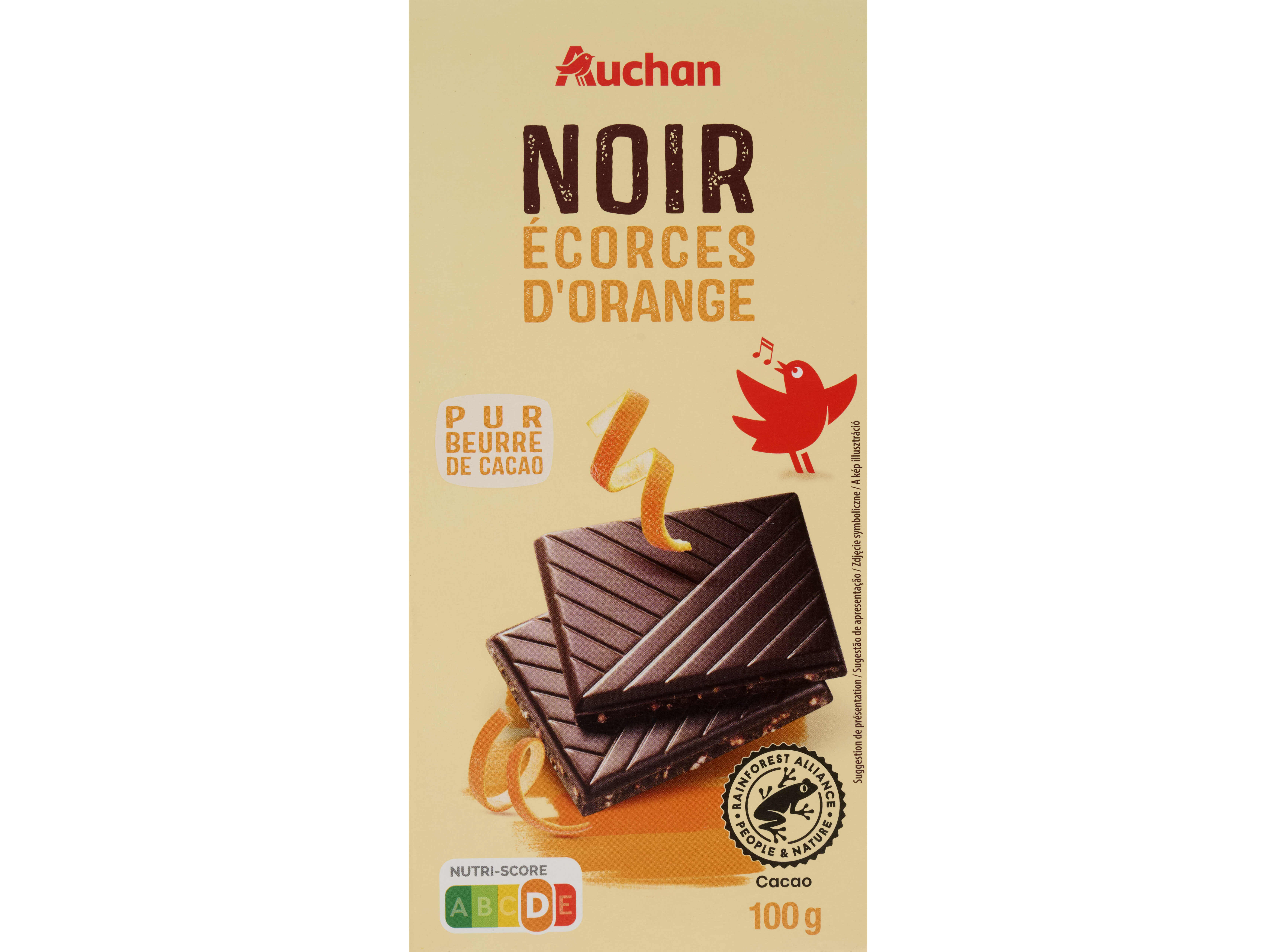 Chocolate negro auchan com laranja cristalizada 100g