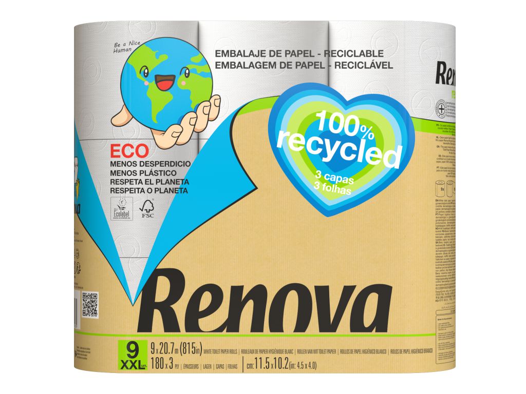 Papel renova higiénico 100% reciclado 9 rolos