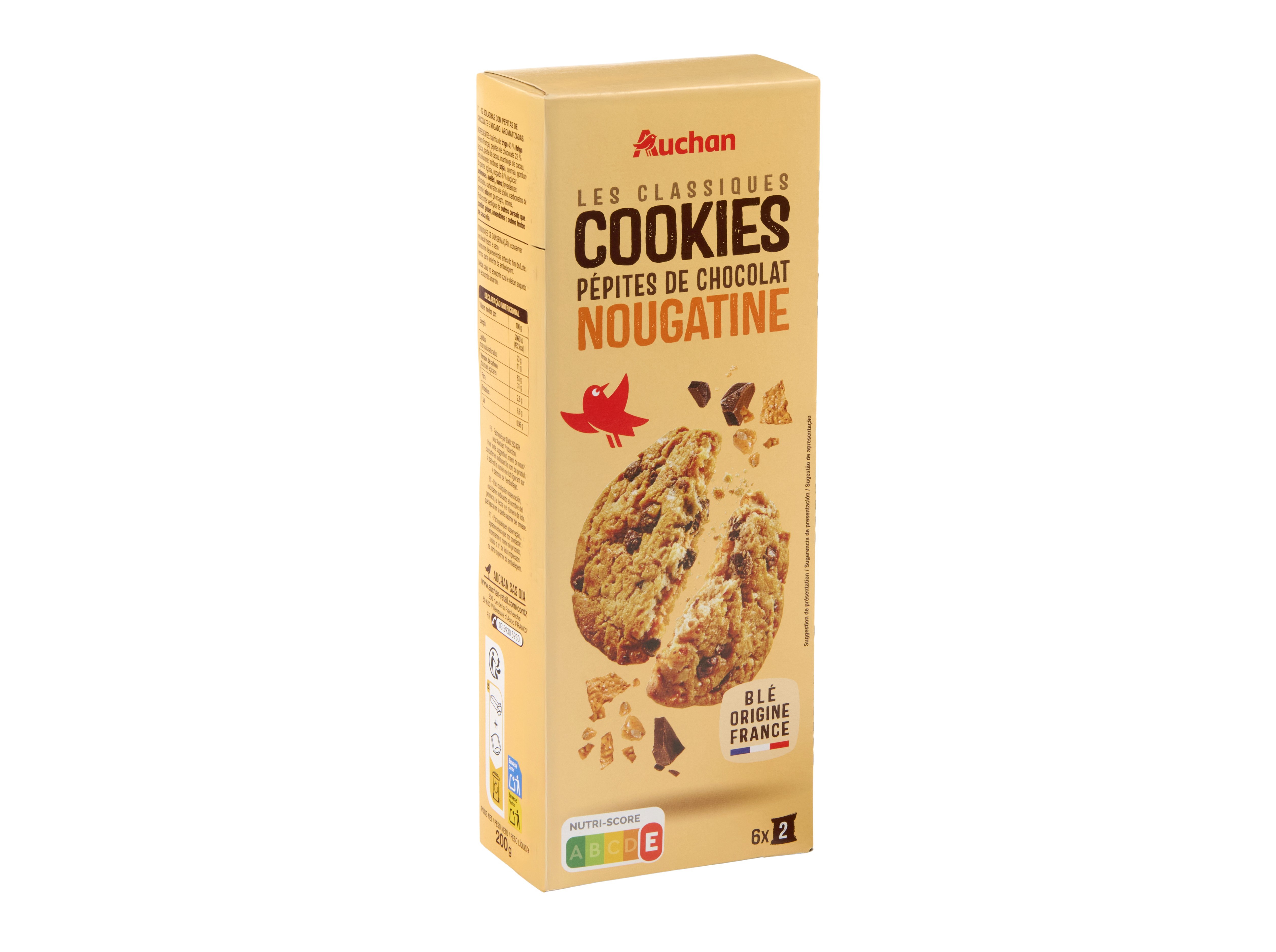 Bolachas Cookies Auchan Com Pedaços De Chocolate E Nougat 6x2un 200g Auchan