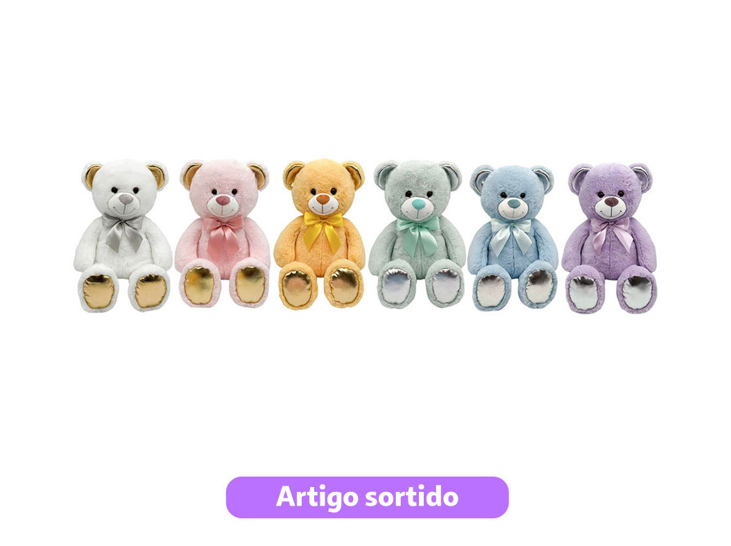 Urso de peluche one two fun colorido 50cm cores sortidas